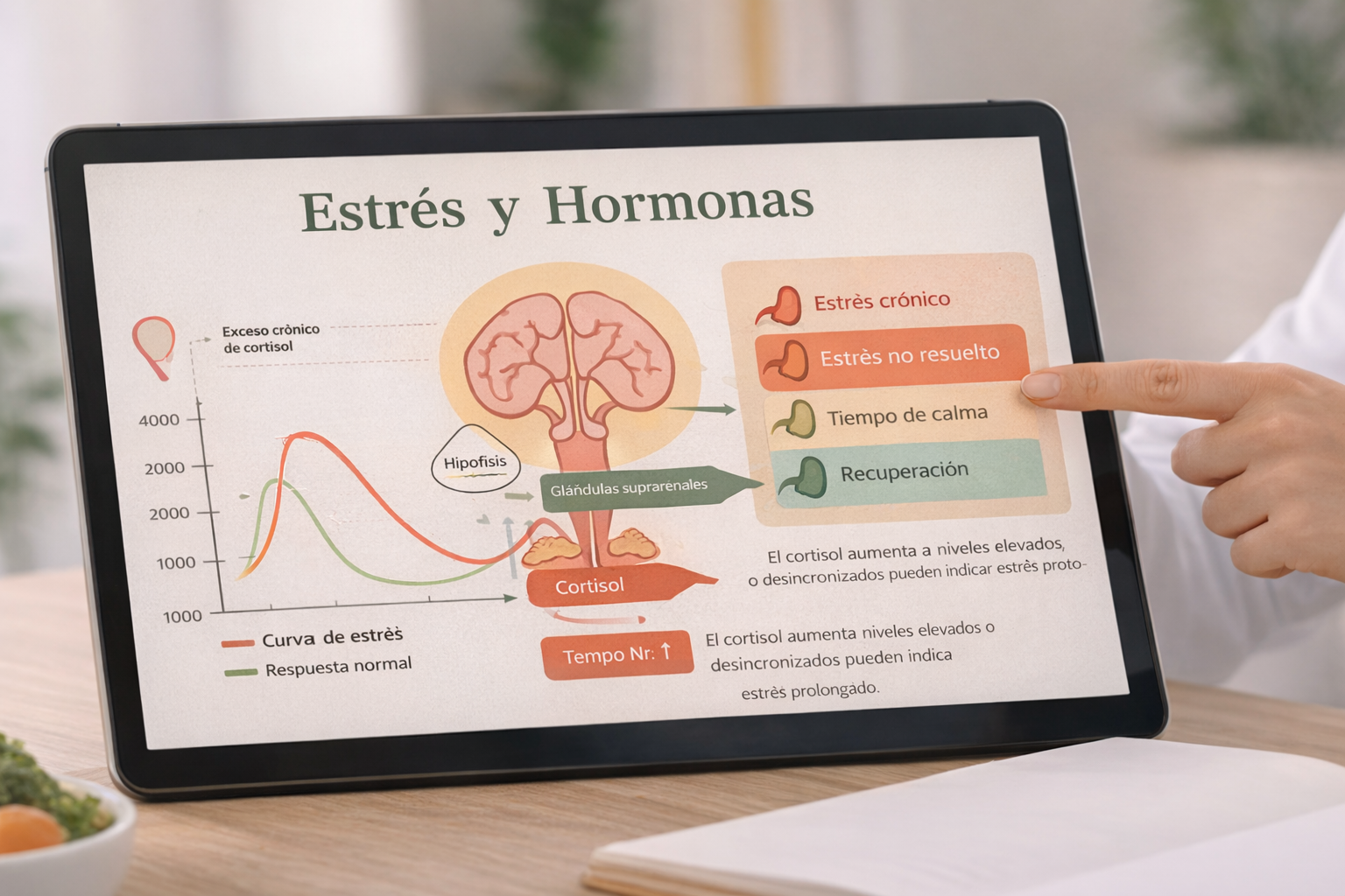 Relación entre estrés y hormonas: cortisol, tiroides, insulina y ciclo hormonal, estrés crónico, fatiga, hipotiroidismo y desregulación hormonal.